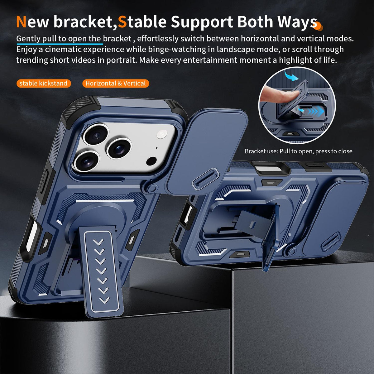 Compatible with iPhone 18 Pro Max Slid Camera Shield Invisible Holder PC Dual-Layer TPU Phone Case - Blue