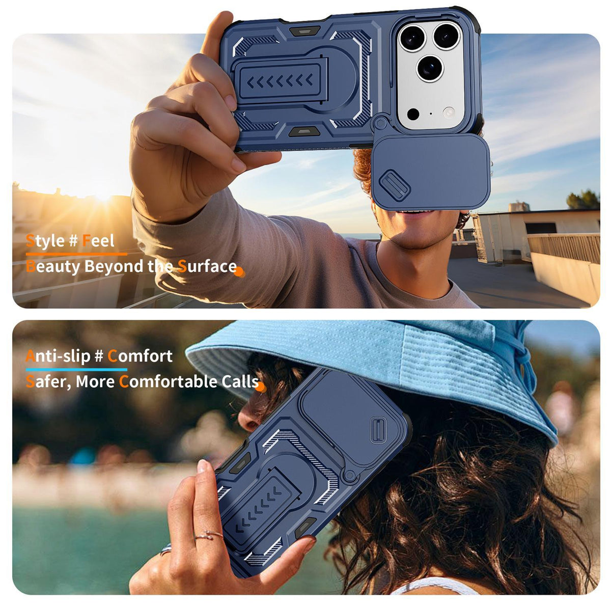 Compatible with iPhone 18 Pro Max Slid Camera Shield Invisible Holder PC Dual-Layer TPU Phone Case - Blue