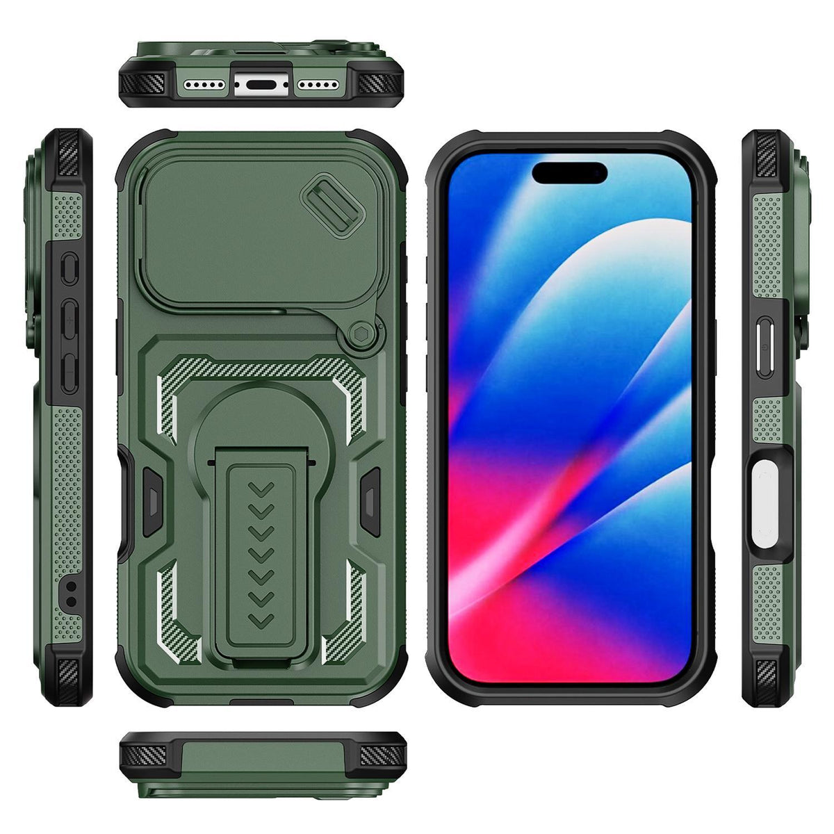 Compatible with iPhone 18 Pro Max Slid Camera Shield Invisible Holder PC Dual-Layer TPU Phone Case - Green