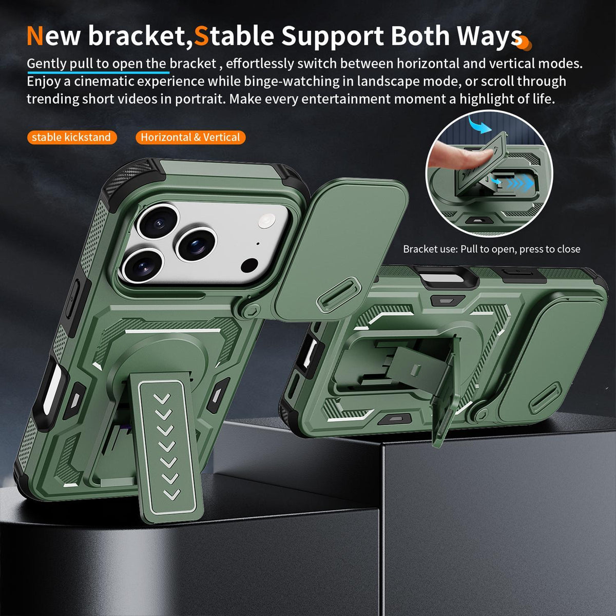 Compatible with iPhone 18 Pro Max Slid Camera Shield Invisible Holder PC Dual-Layer TPU Phone Case - Green