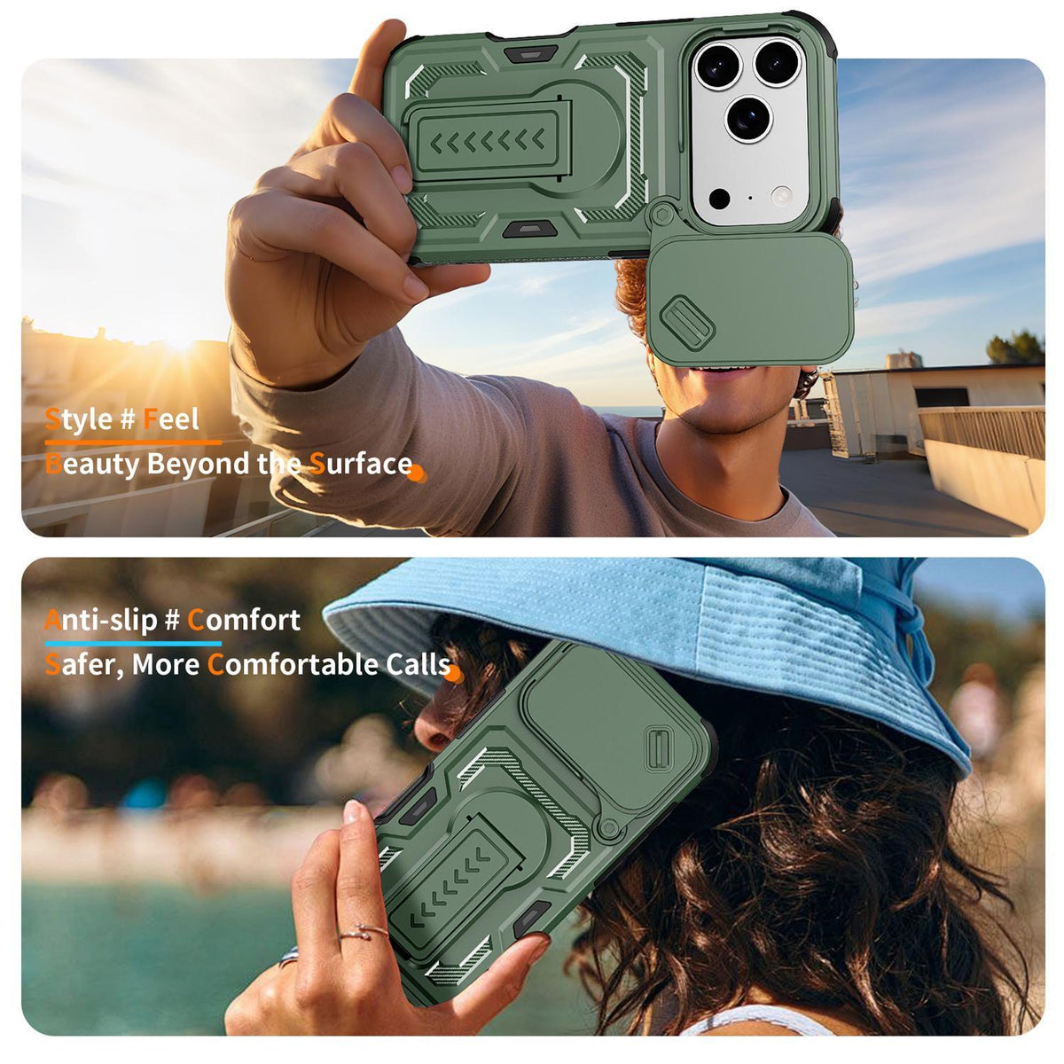 Compatible with iPhone 18 Pro Max Slid Camera Shield Invisible Holder PC Dual-Layer TPU Phone Case - Green