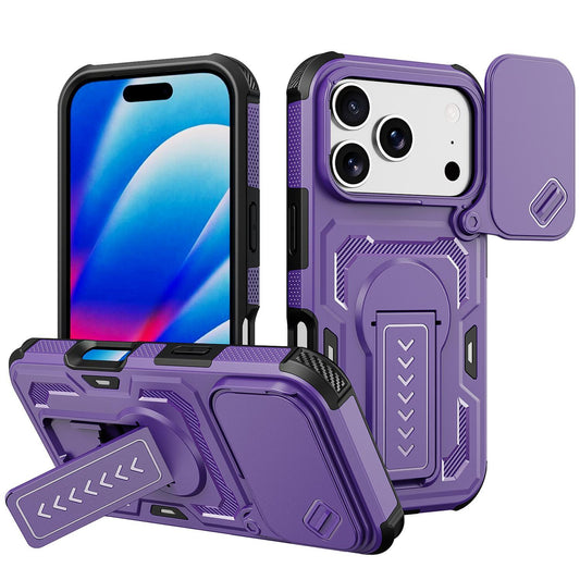 Compatible with iPhone 18 Pro Max Slid Camera Shield Invisible Holder PC Dual-Layer TPU Phone Case - Purple