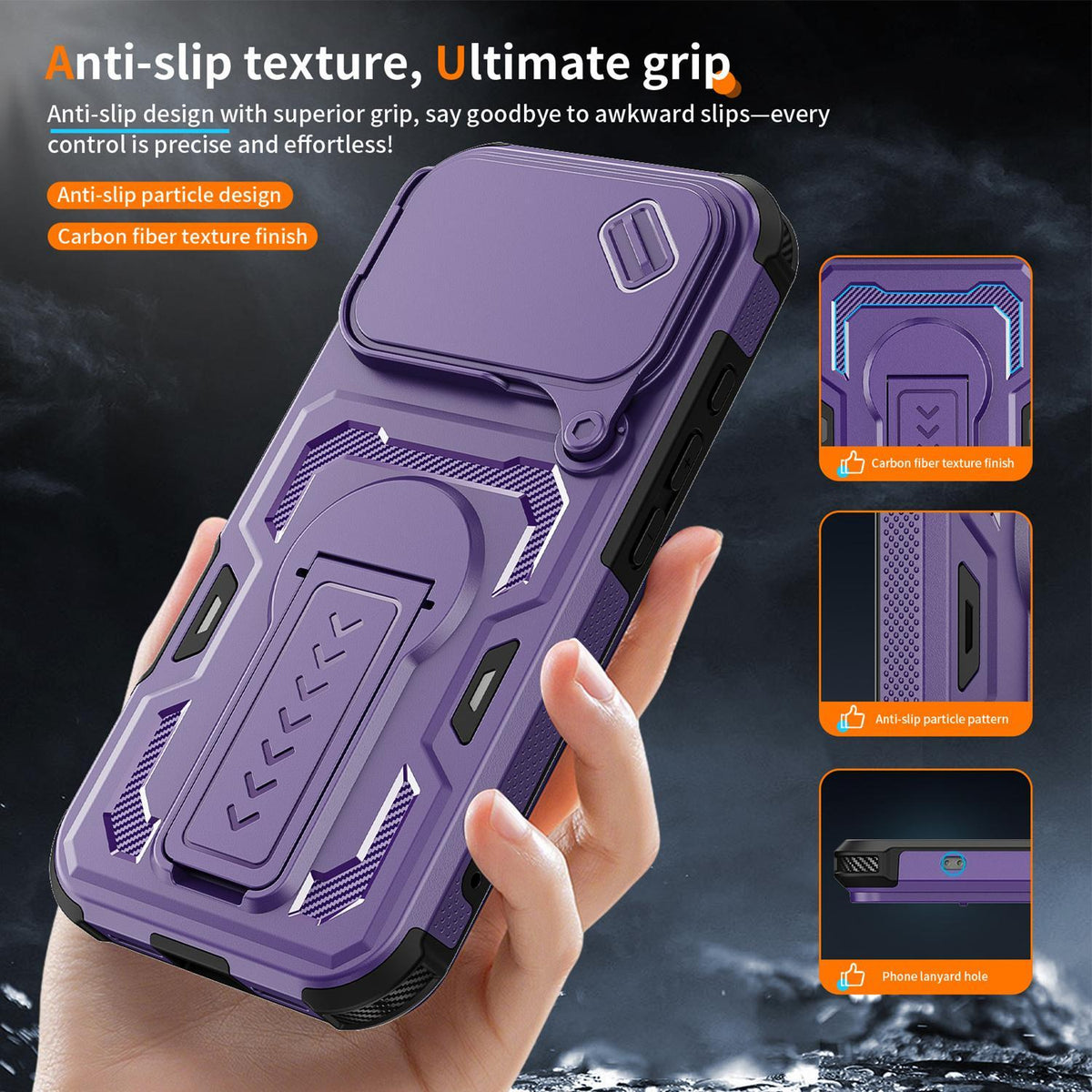 Compatible with iPhone 18 Pro Max Slid Camera Shield Invisible Holder PC Dual-Layer TPU Phone Case - Purple