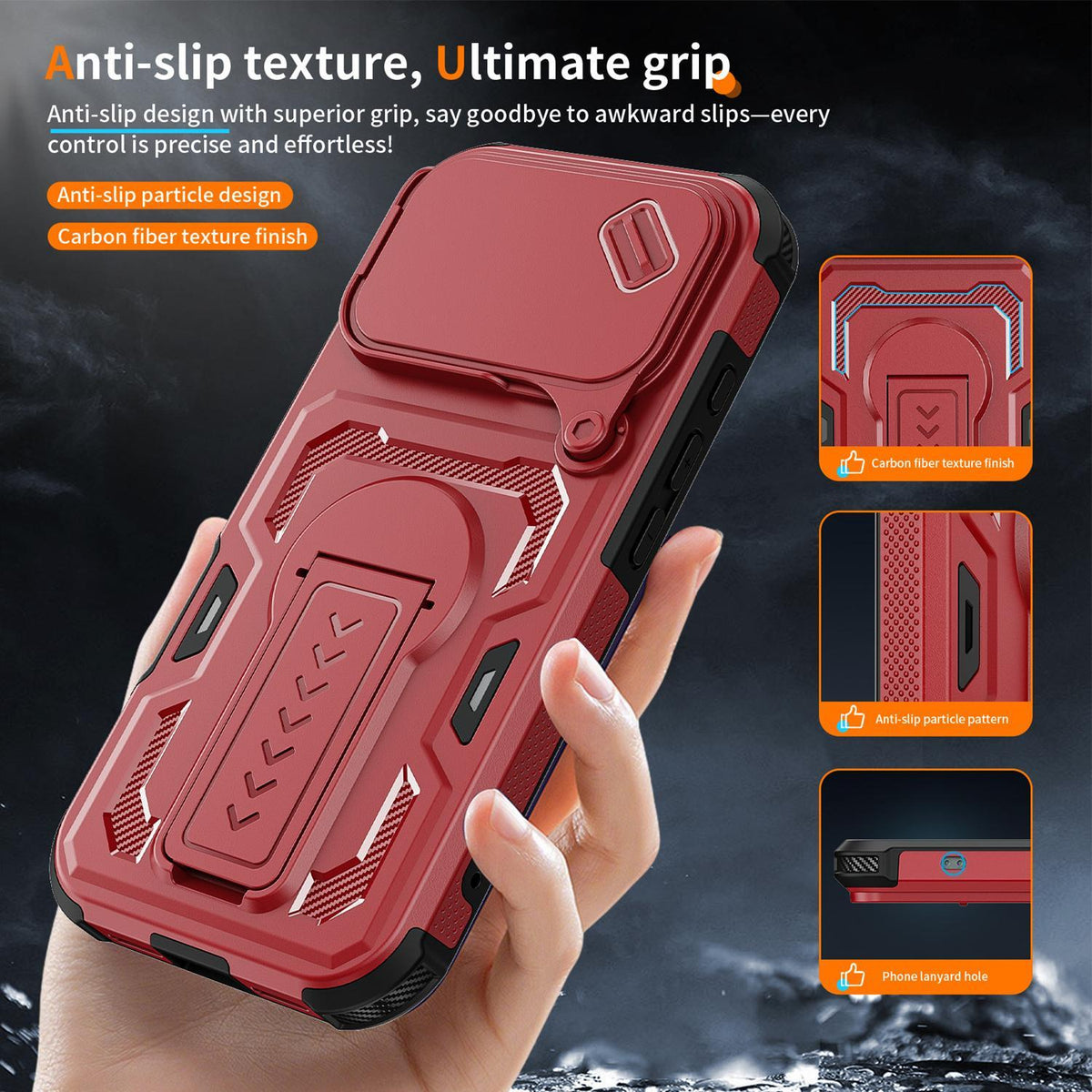 Compatible with iPhone 18 Pro Slid Camera Shield Invisible Holder PC Dual-Layer TPU Phone Case - Red
