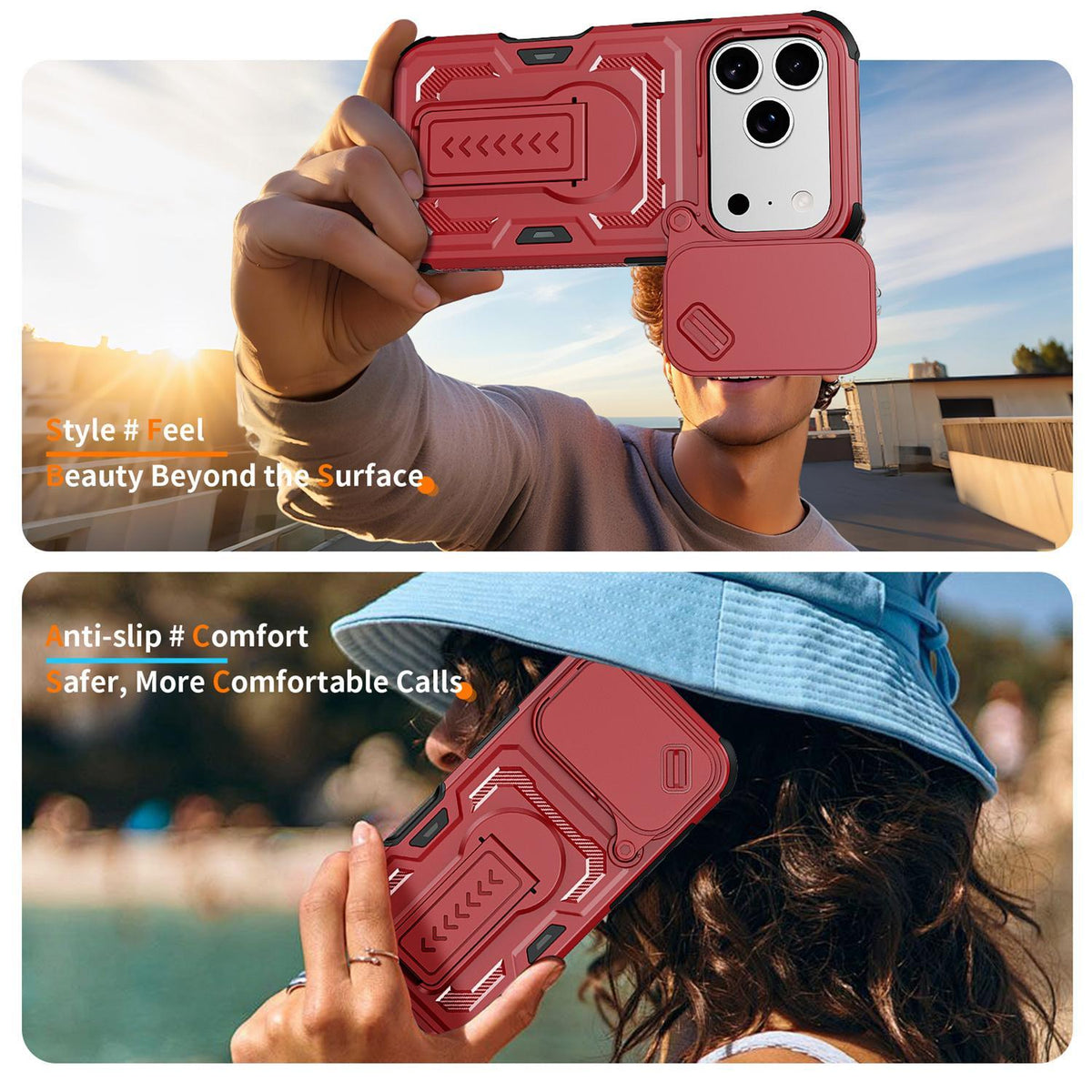 Compatible with iPhone 18 Pro Slid Camera Shield Invisible Holder PC Dual-Layer TPU Phone Case - Red