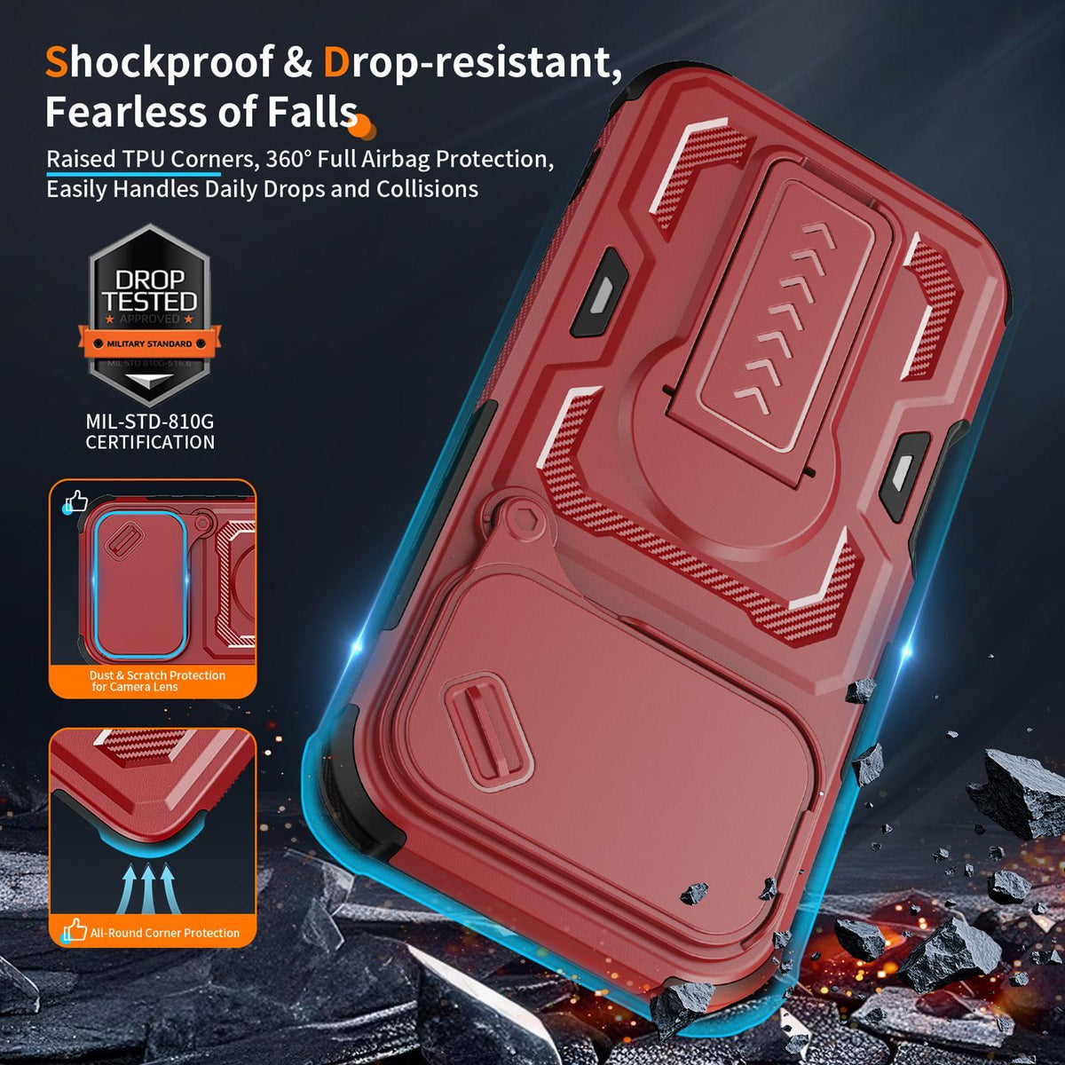 Compatible with iPhone 18 Pro Slid Camera Shield Invisible Holder PC Dual-Layer TPU Phone Case - Red