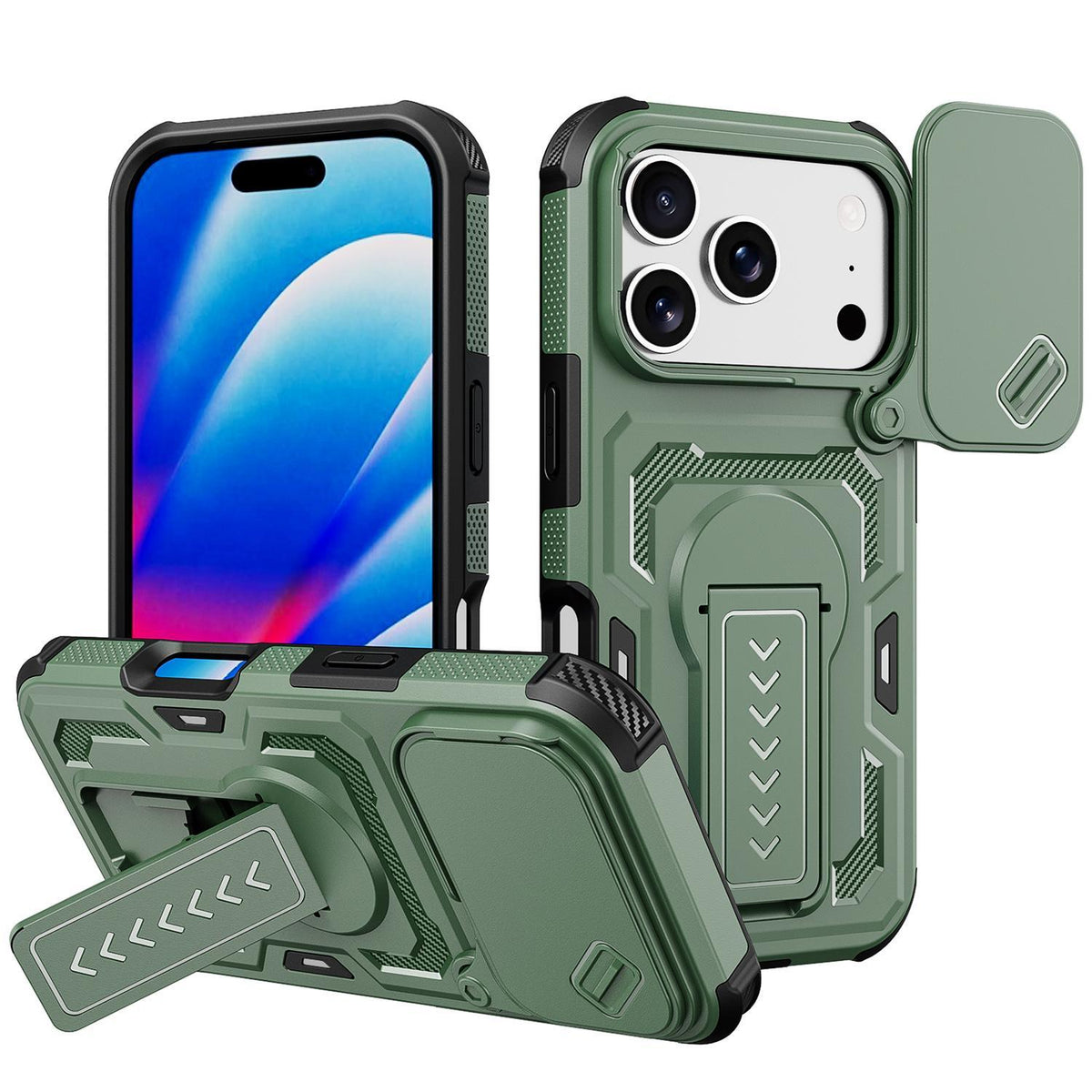 Compatible with iPhone 18 Pro Slid Camera Shield Invisible Holder PC Dual-Layer TPU Phone Case - Green