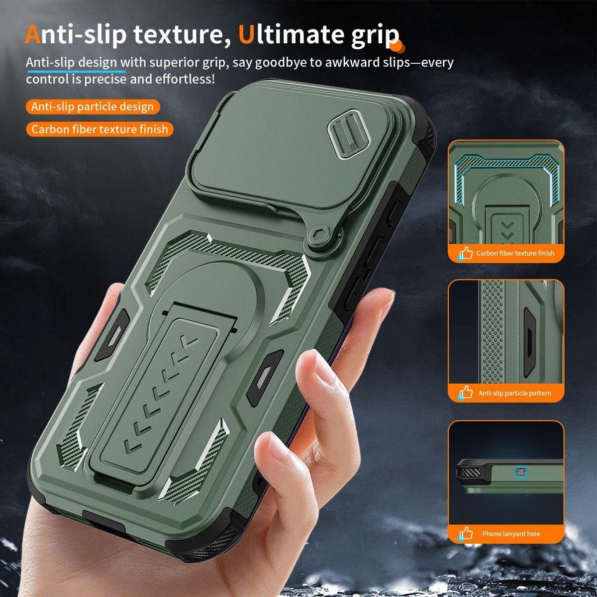 Compatible with iPhone 18 Pro Slid Camera Shield Invisible Holder PC Dual-Layer TPU Phone Case - Green