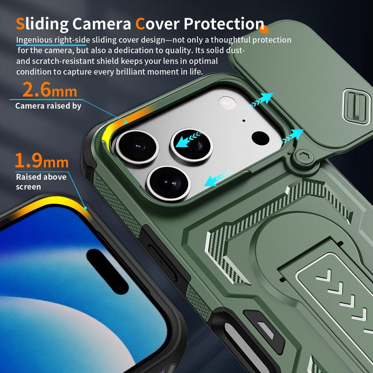 Compatible with iPhone 18 Pro Slid Camera Shield Invisible Holder PC Dual-Layer TPU Phone Case - Green