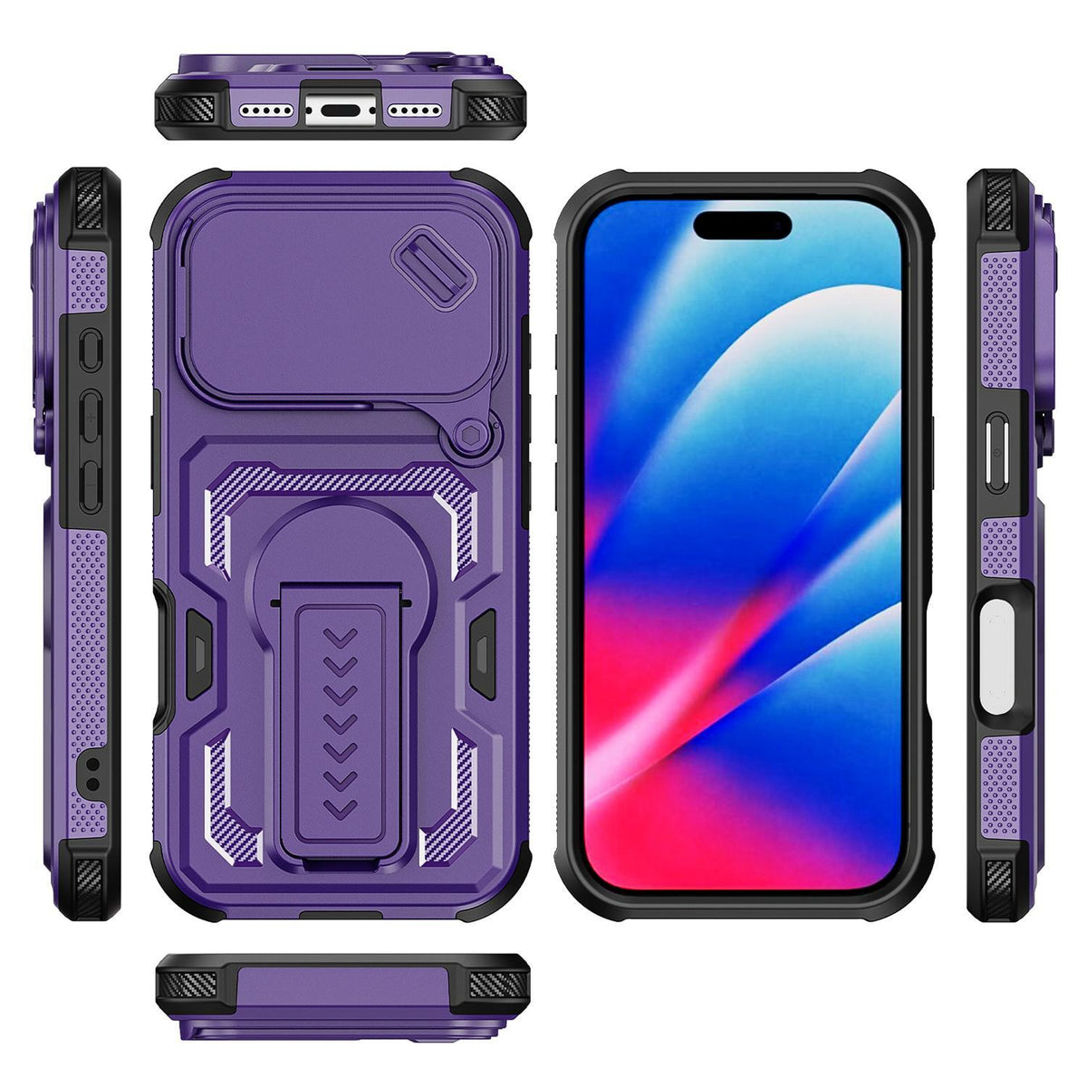 Compatible with iPhone 18 Pro Slid Camera Shield Invisible Holder PC Dual-Layer TPU Phone Case - Purple