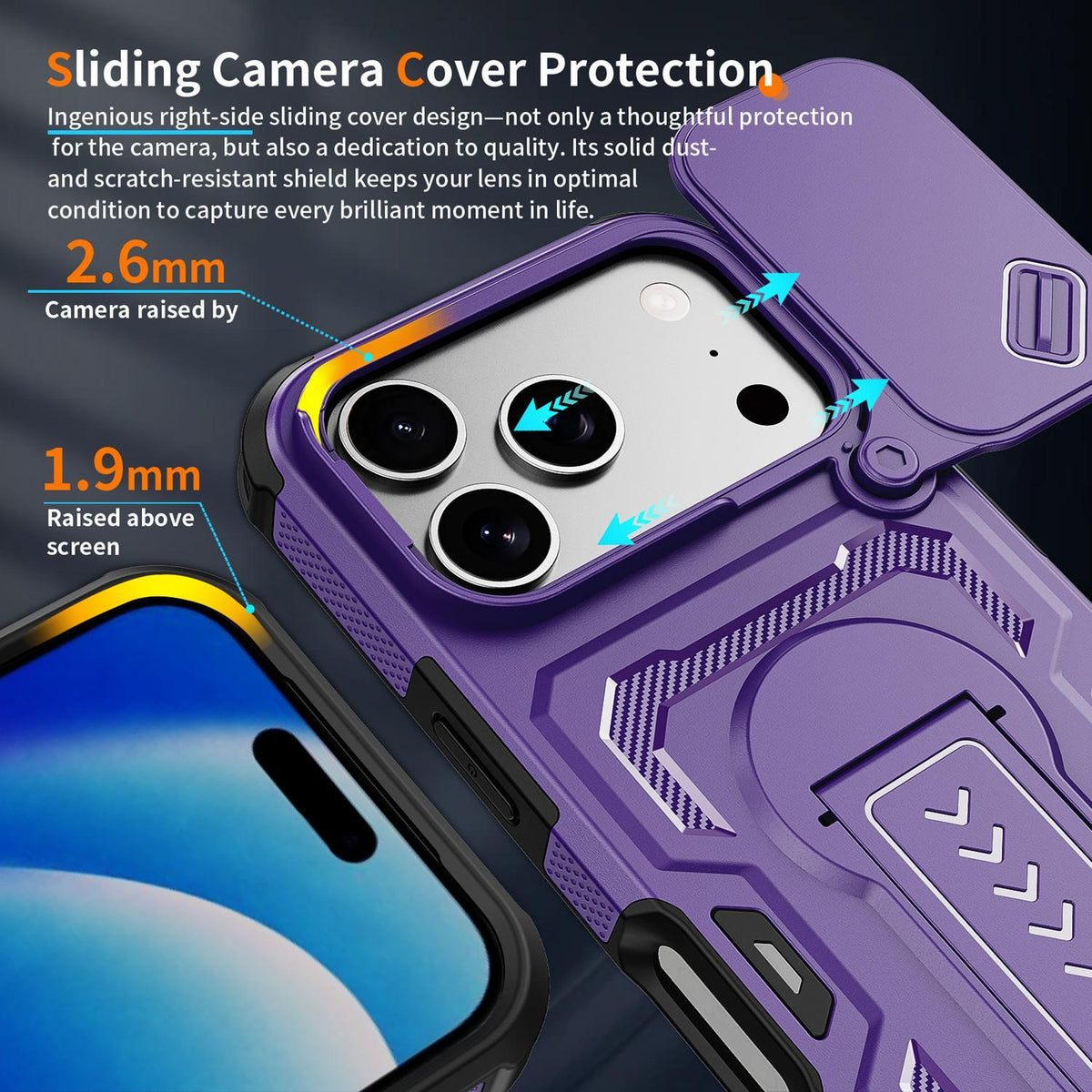 Compatible with iPhone 18 Pro Slid Camera Shield Invisible Holder PC Dual-Layer TPU Phone Case - Purple
