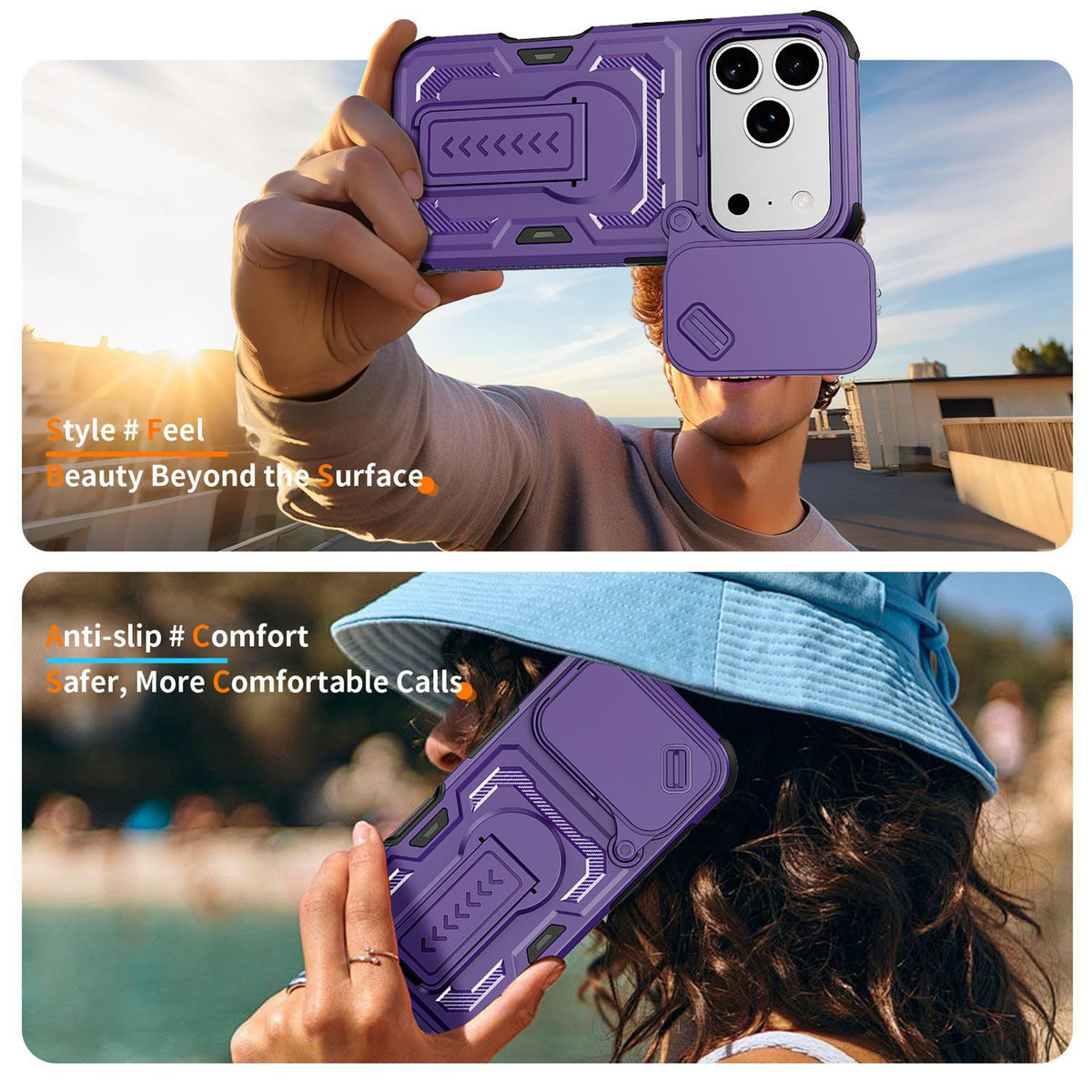 Compatible with iPhone 18 Pro Slid Camera Shield Invisible Holder PC Dual-Layer TPU Phone Case - Purple