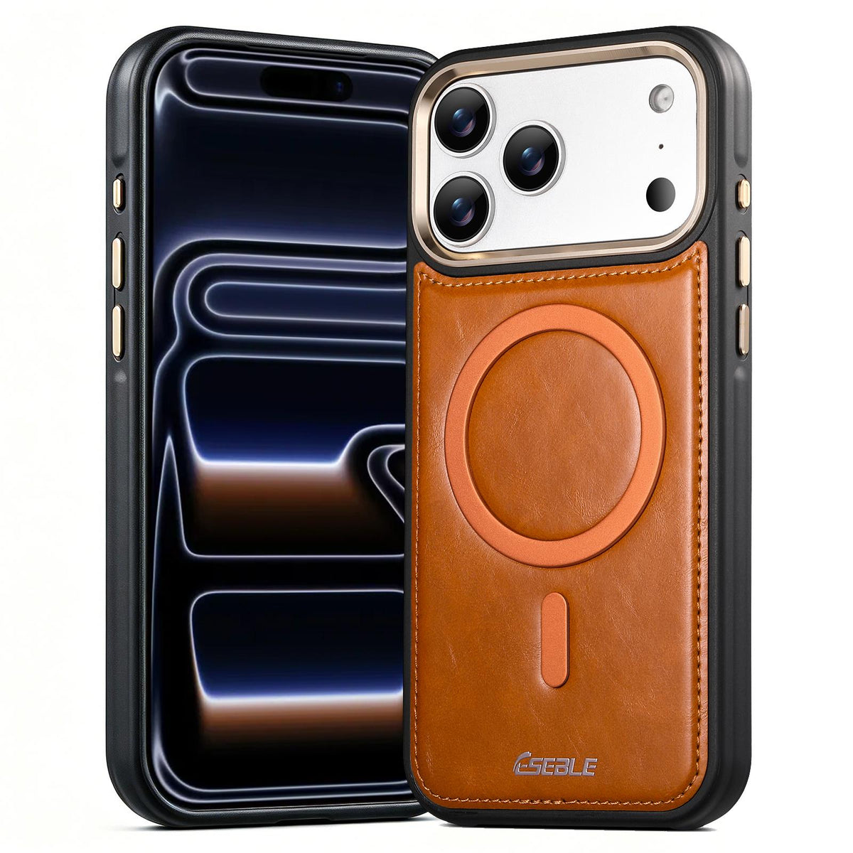 Compatible with iPhone 18 Pro Max & 17 Pro Max ESEBLE Crazy Horse Pattern Airbag Shockproof Magnetic Phone Case - Brown