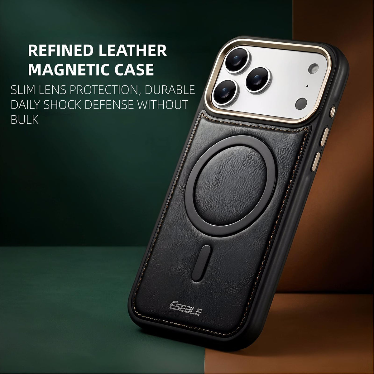 Compatible with iPhone 18 Pro & 17 Pro ESEBLE Crazy Horse Pattern Airbag Shockproof Magnetic Phone Case - Brown