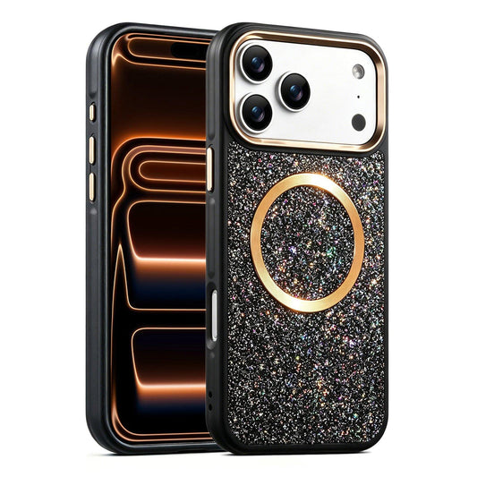 Compatible with iPhone 18 Pro Max & 17 Pro Max Glitter Airbag Shockproof Magnetic Phone Case - Black