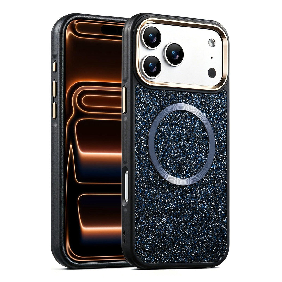 Compatible with iPhone 18 Pro Max & 17 Pro Max Glitter Airbag Shockproof Magnetic Phone Case - Navy Blue