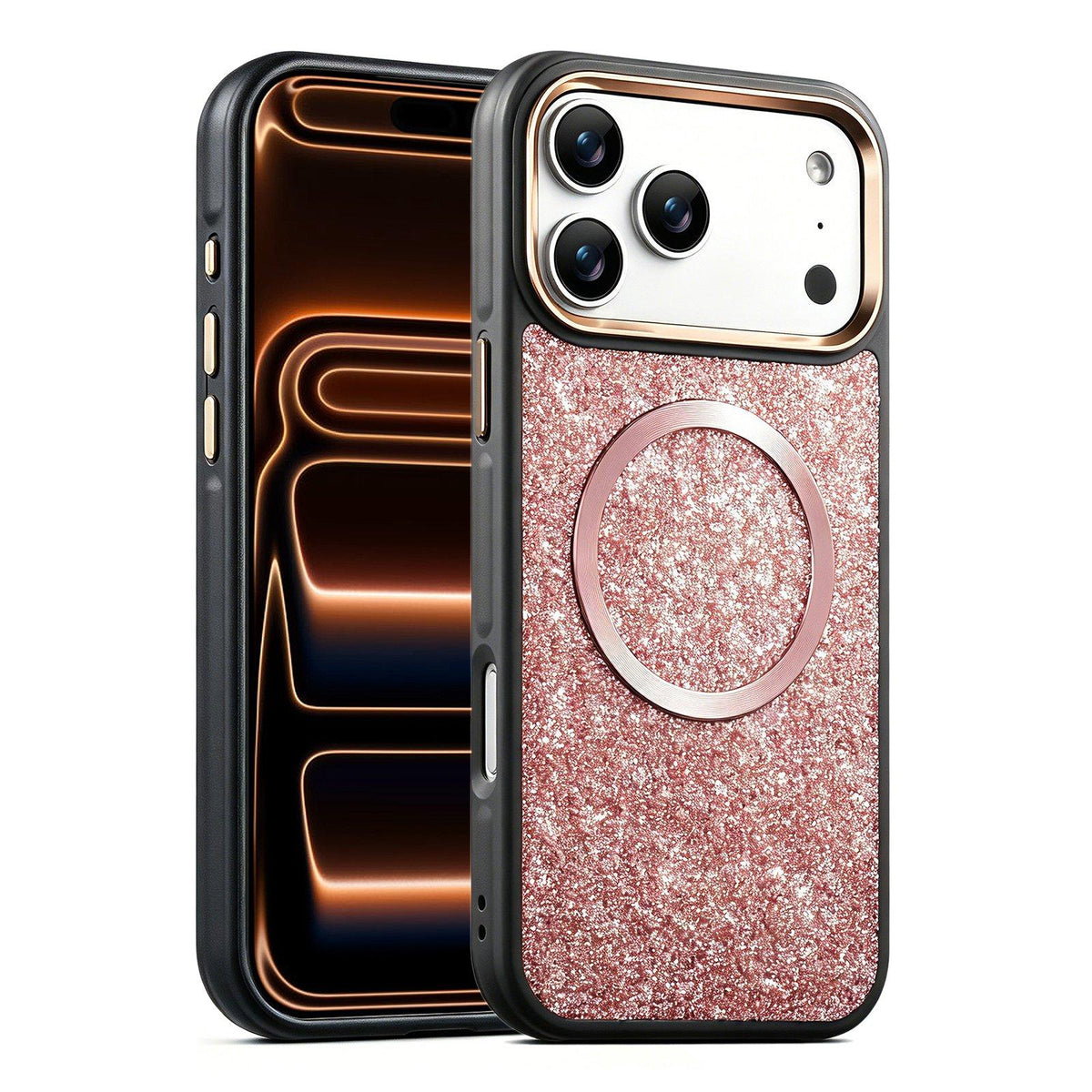 Compatible with iPhone 18 Pro Max & 17 Pro Max Glitter Airbag Shockproof Magnetic Phone Case - Pink