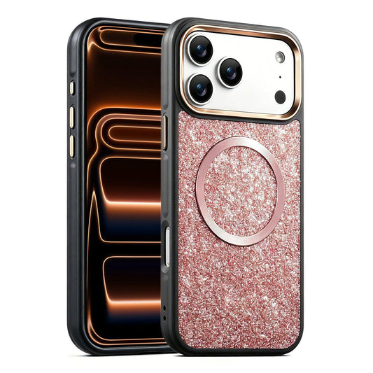 Compatible with iPhone 18 Pro Max & 17 Pro Max Glitter Airbag Shockproof Magnetic Phone Case - Pink