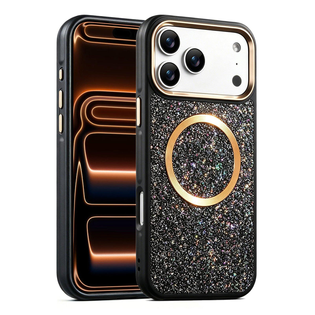 Compatible with iPhone 18 Pro & 17 Pro Glitter Airbag Shockproof Magnetic Phone Case - Black