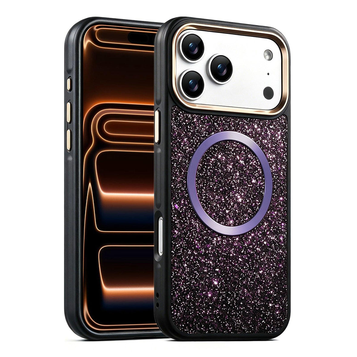 Compatible with iPhone 18 Pro & 17 Pro Glitter Airbag Shockproof Magnetic Phone Case - Dark Purple