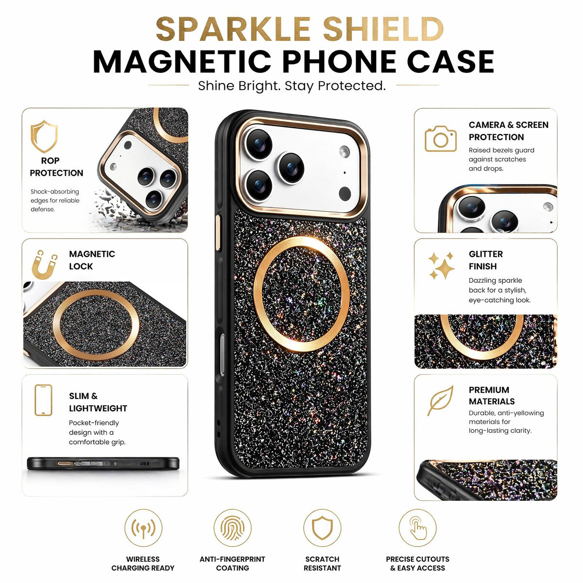 Compatible with iPhone 18 Pro Max & 17 Pro Max Glitter Airbag Shockproof Magnetic Phone Case - Pink