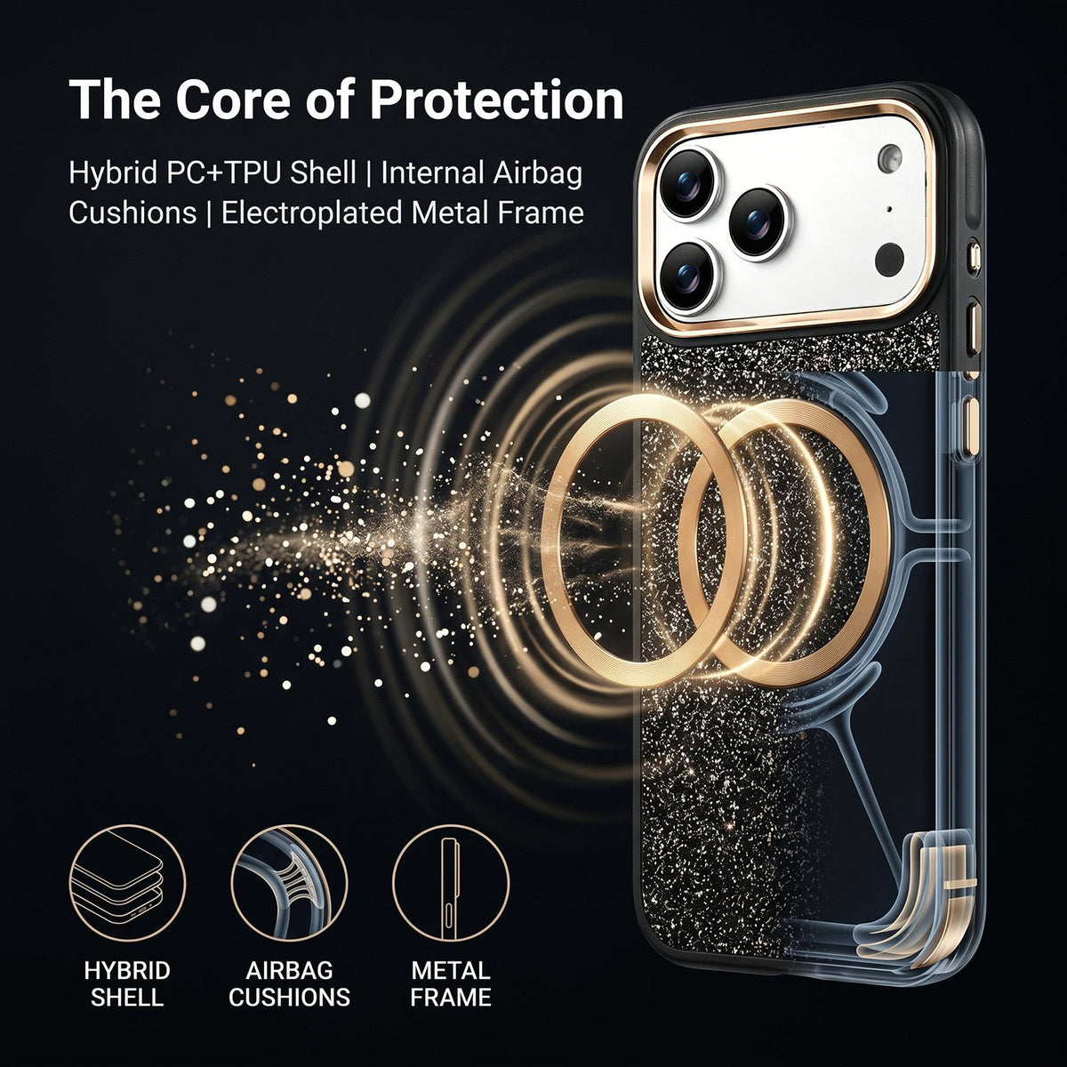 Compatible with iPhone 18 Pro Max & 17 Pro Max Glitter Airbag Shockproof Magnetic Phone Case - Pink