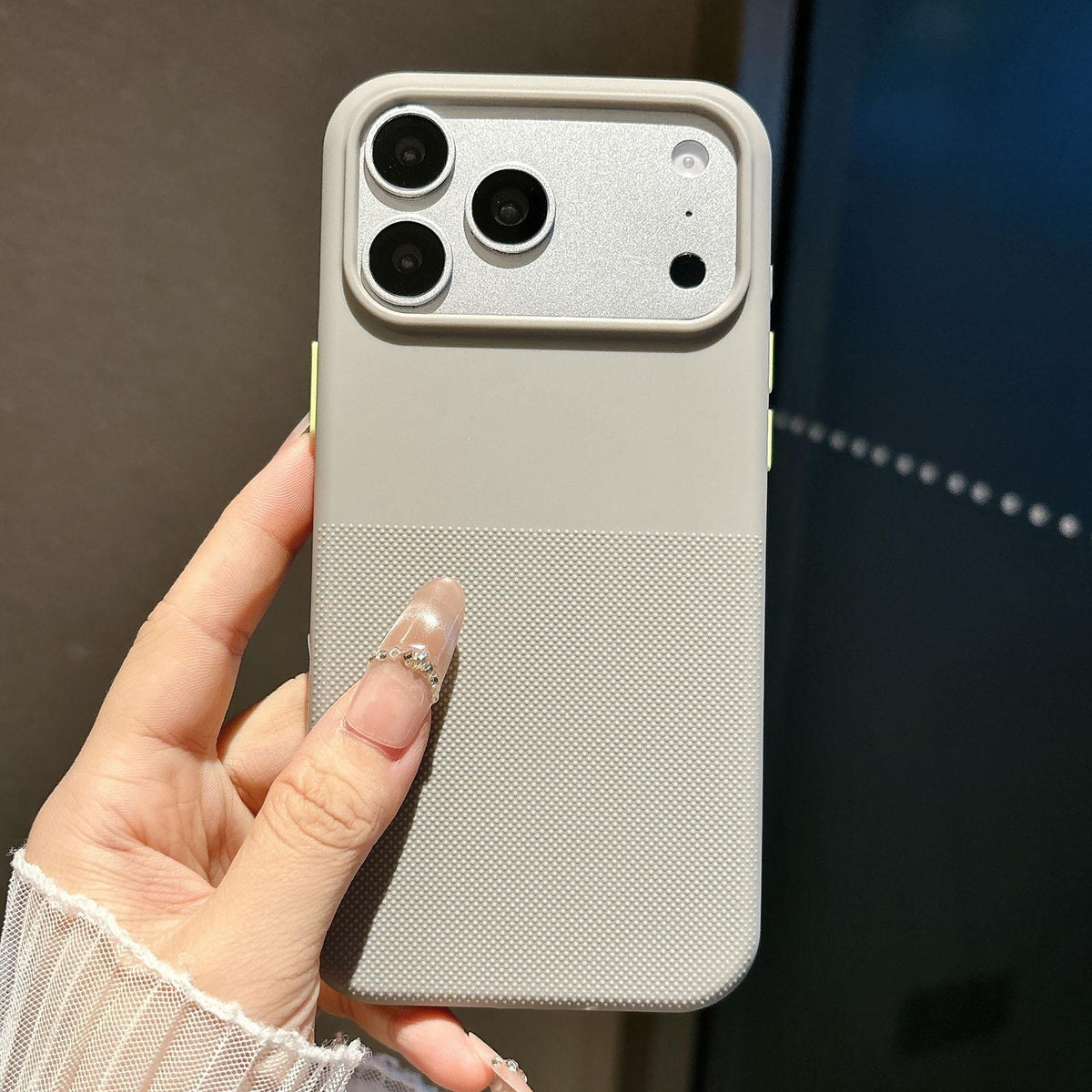 Compatible with iPhone 18 Pro Max & 17 Pro Max Polka Dot Velvet TPU Shockproof Phone Case - Grey