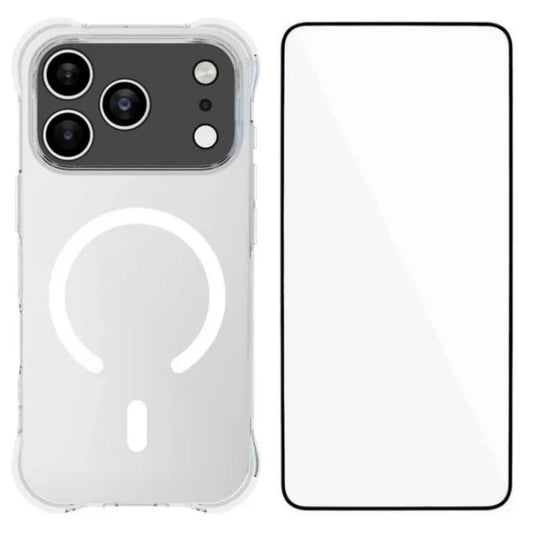 Compatible with iPhone 18 Pro Max WANLONFENG Transparent Magnetic Four-Corner Shockproof TPU Phone Case with Screen Film - Transparent