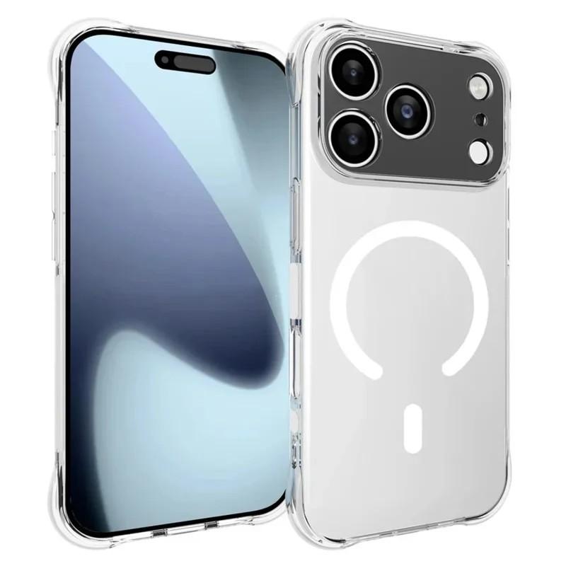 Compatible with iPhone 18 Pro Max WANLONFENG Transparent Magnetic Four-Corner Shockproof TPU Phone Case with Screen Film - Transparent