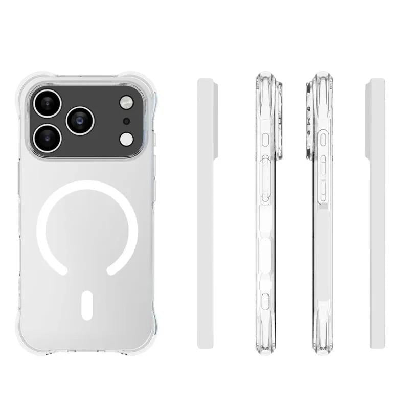 Compatible with iPhone 18 Pro Max WANLONFENG Transparent Magnetic Four-Corner Shockproof TPU Phone Case with Screen Film - Transparent