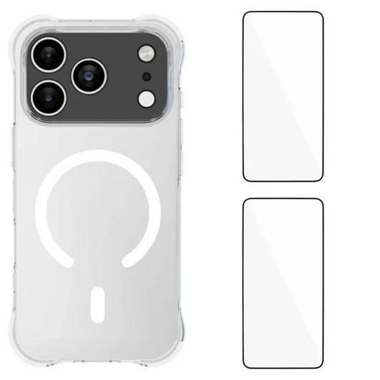 Compatible with iPhone 18 Pro Max WANLONFENG Transparent Magnetic Four-Corner Shockproof TPU Phone Case with 2pcs Screen Films - Transparent