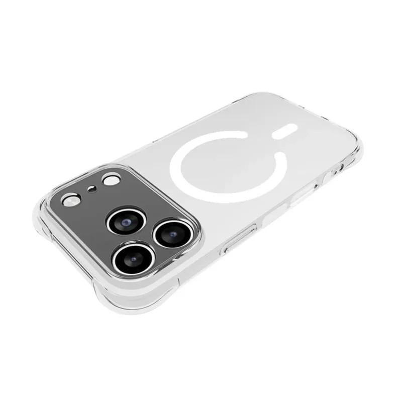 Compatible with iPhone 18 Pro Max WANLONFENG Transparent Magnetic Four-Corner Shockproof TPU Phone Case with 2pcs Screen Films - Transparent