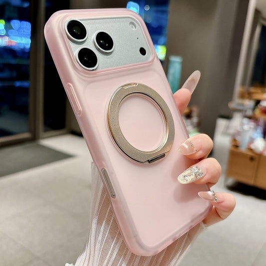 Compatible with iPhone 18 Pro Max Skin Feel 360 Degrees Rotating Holder PC Dual-Layer TPU Magnetic Phone Case - Pink