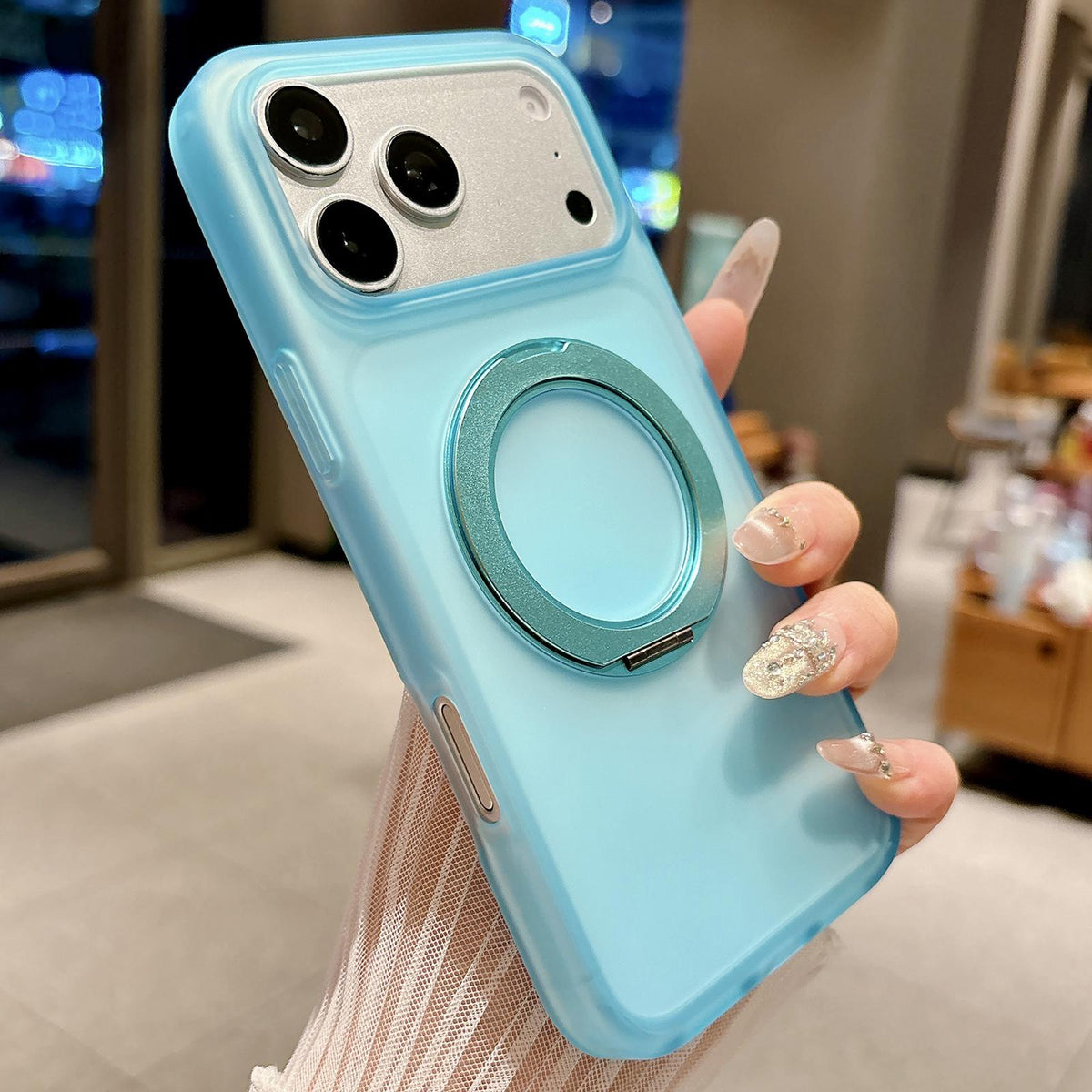 Compatible with iPhone 18 Pro Max Skin Feel 360 Degrees Rotating Holder PC Dual-Layer TPU Magnetic Phone Case - Blue