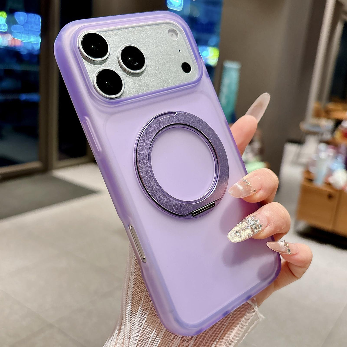 Compatible with iPhone 18 Pro Max Skin Feel 360 Degrees Rotating Holder PC Dual-Layer TPU Magnetic Phone Case - Purple