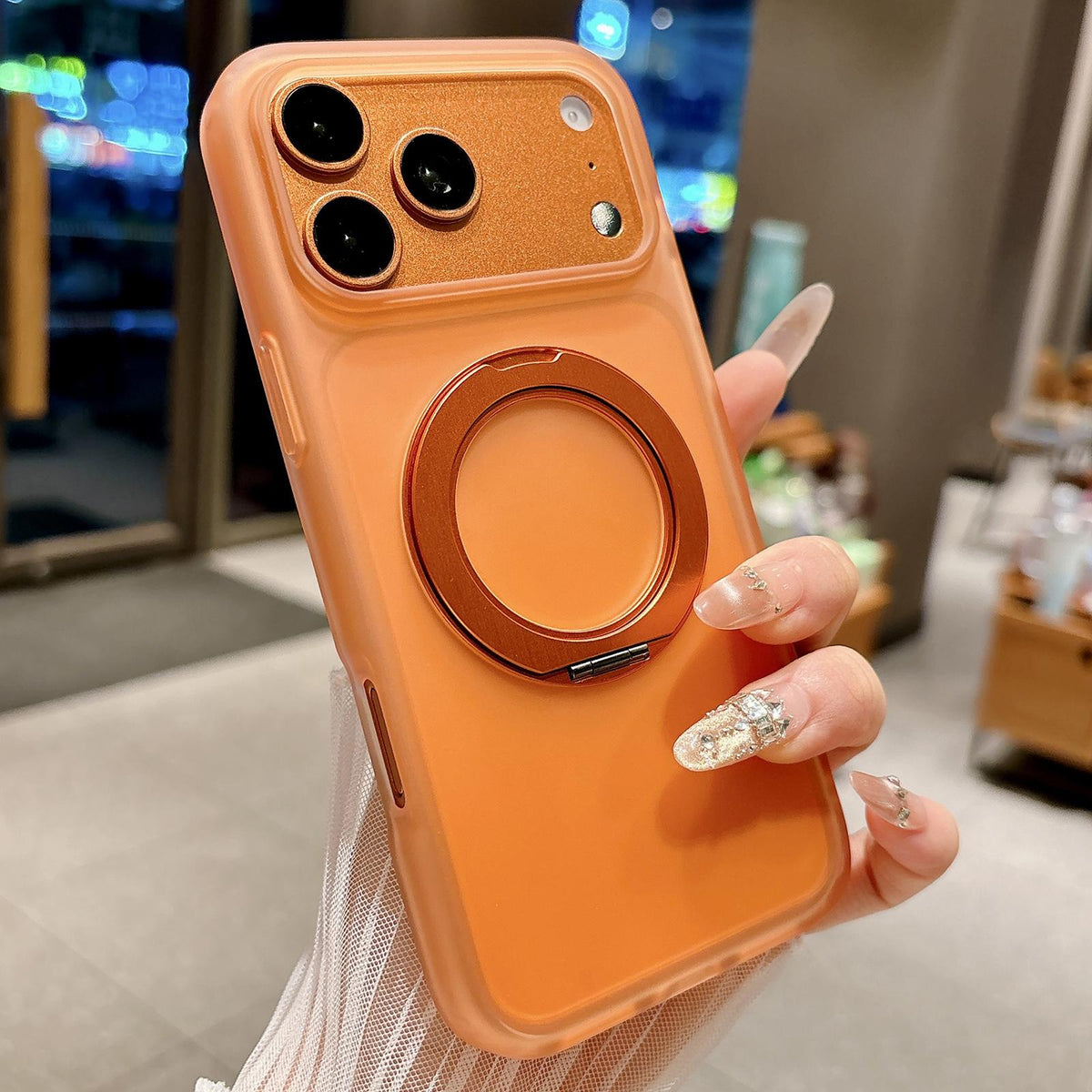Compatible with iPhone 18 Pro Max Skin Feel 360 Degrees Rotating Holder PC Dual-Layer TPU Magnetic Phone Case - Orange