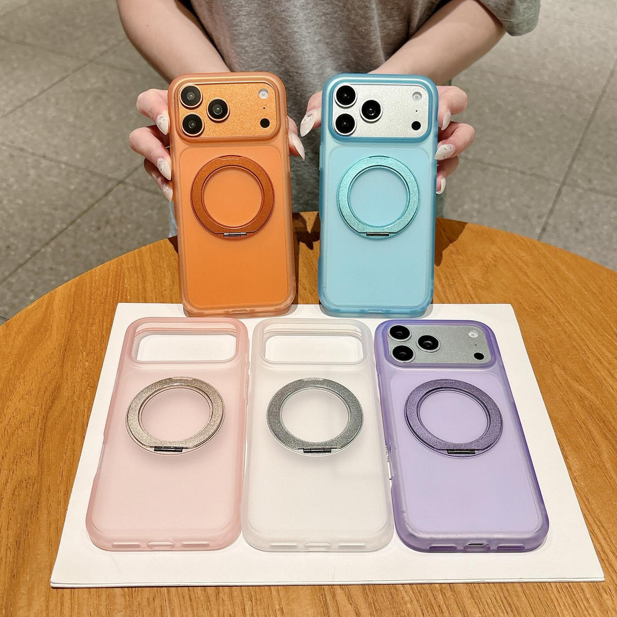 Compatible with iPhone 18 Pro Max Skin Feel 360 Degrees Rotating Holder PC Dual-Layer TPU Magnetic Phone Case - Pink