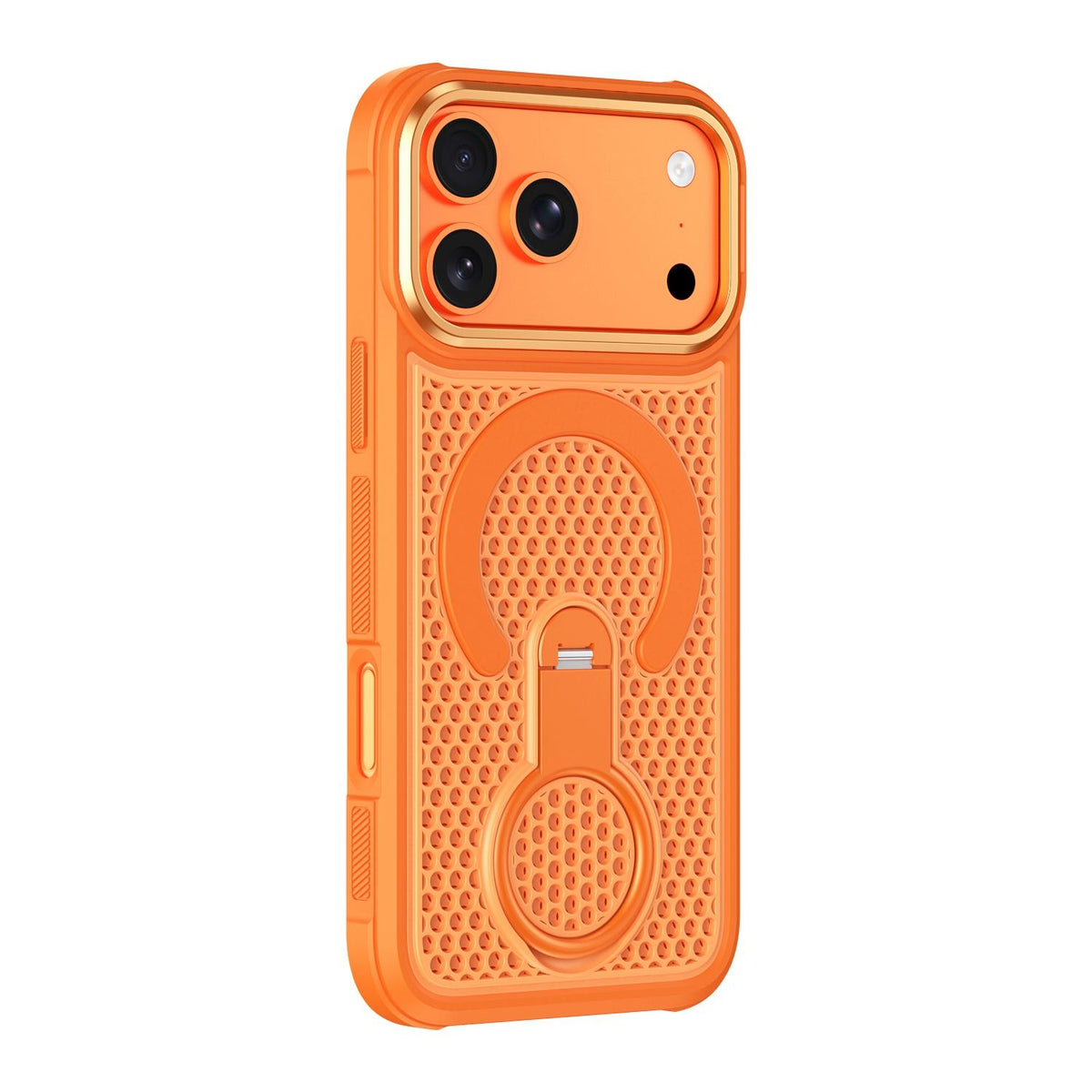 Compatible with iPhone 18 Pro Max Colorful Hollowed Cooling 360 Degree Rotation Ring Holder Magnetic Phone Case - Orange