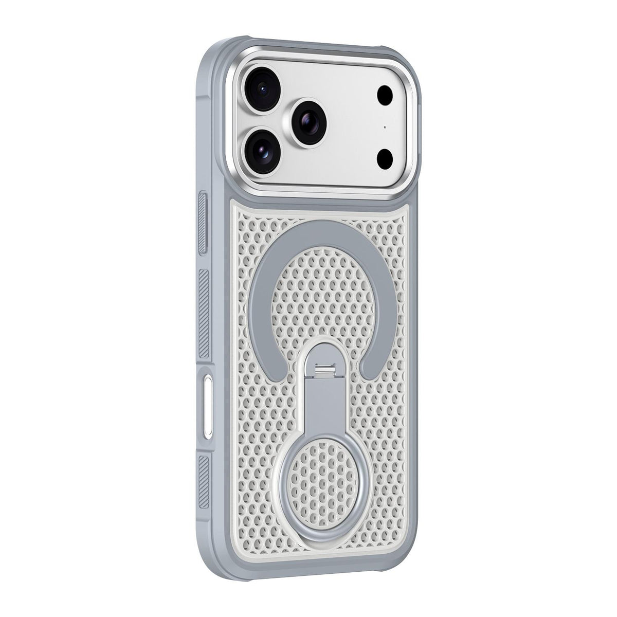 Compatible with iPhone 18 Pro Colorful Hollowed Cooling 360 Degree Rotation Ring Holder Magnetic Phone Case - White