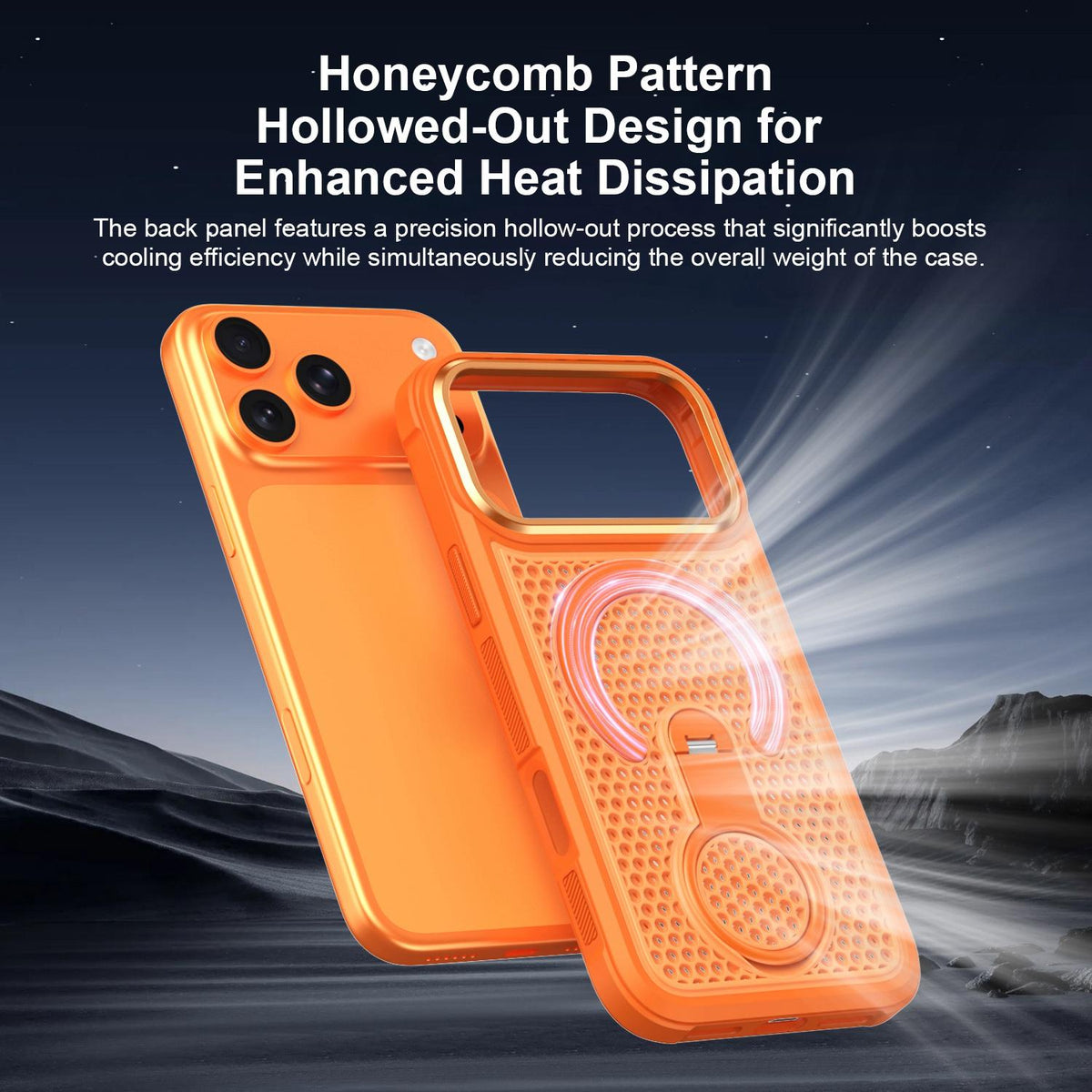 Compatible with iPhone 18 Pro Max Colorful Hollowed Cooling 360 Degree Rotation Ring Holder Magnetic Phone Case - White