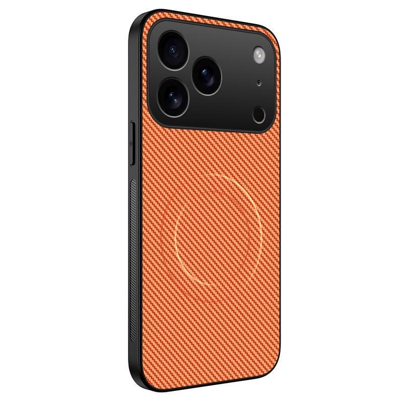 Compatible with iPhone 18 Pro WANLONFENG TQ Series Magnetic Carbon Fiber Texture PC Dual-Layer TPU Phone Case - Orange