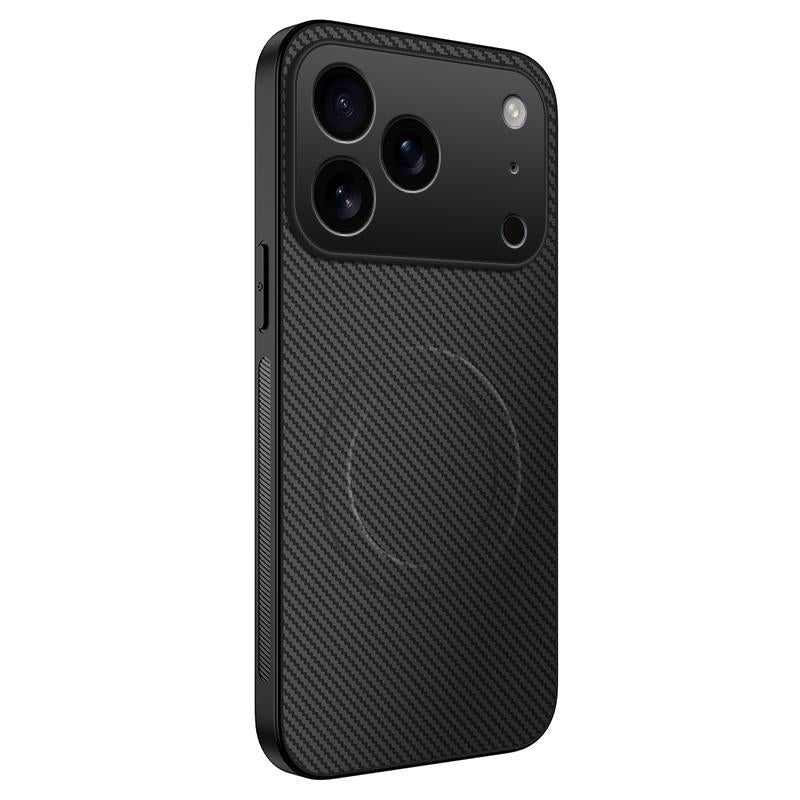 Compatible with iPhone 18 Pro Max WANLONFENG TQ Series Magnetic Carbon Fiber Texture PC Dual-Layer TPU Phone Case - Black