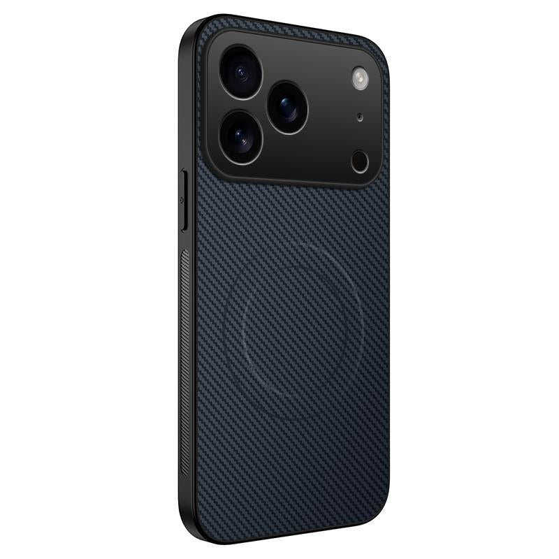 Compatible with iPhone 18 Pro Max WANLONFENG TQ Series Magnetic Carbon Fiber Texture PC Dual-Layer TPU Phone Case - Sapphire Blue