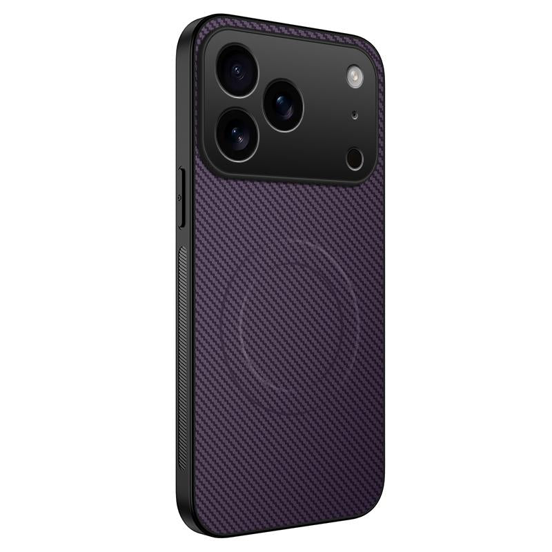 Compatible with iPhone 18 Pro Max WANLONFENG TQ Series Magnetic Carbon Fiber Texture PC Dual-Layer TPU Phone Case - Purple