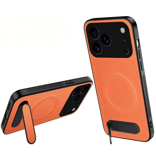Compatible with iPhone 18 Pro Max WANLONFENG Kickstand Carbon Fiber Texture Magnetic Phone Case - Orange