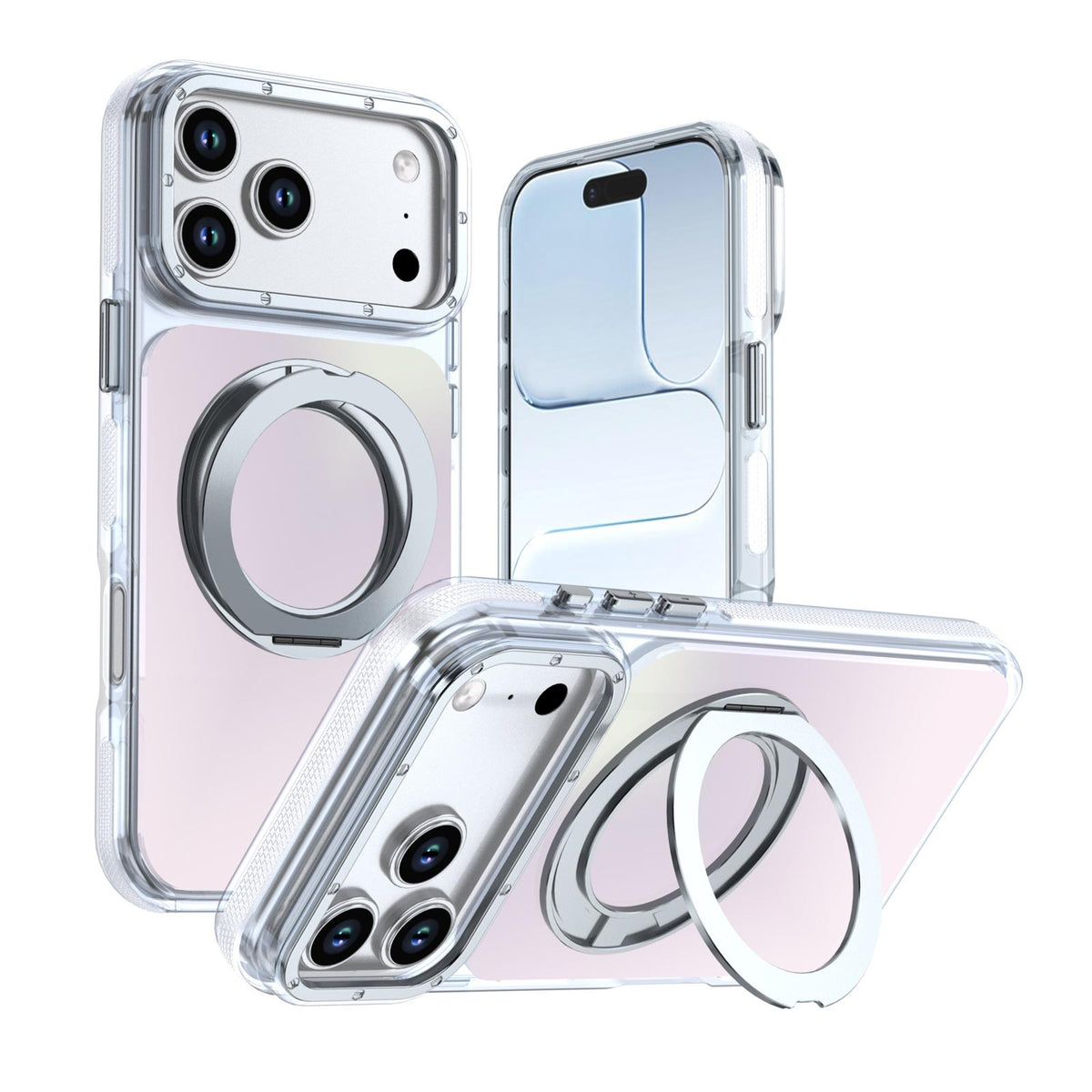 Compatible with iPhone 18 Pro Max Dual Color Gradient Discolor 360 Degree Rotation Holder Magnetic Phone Case - White