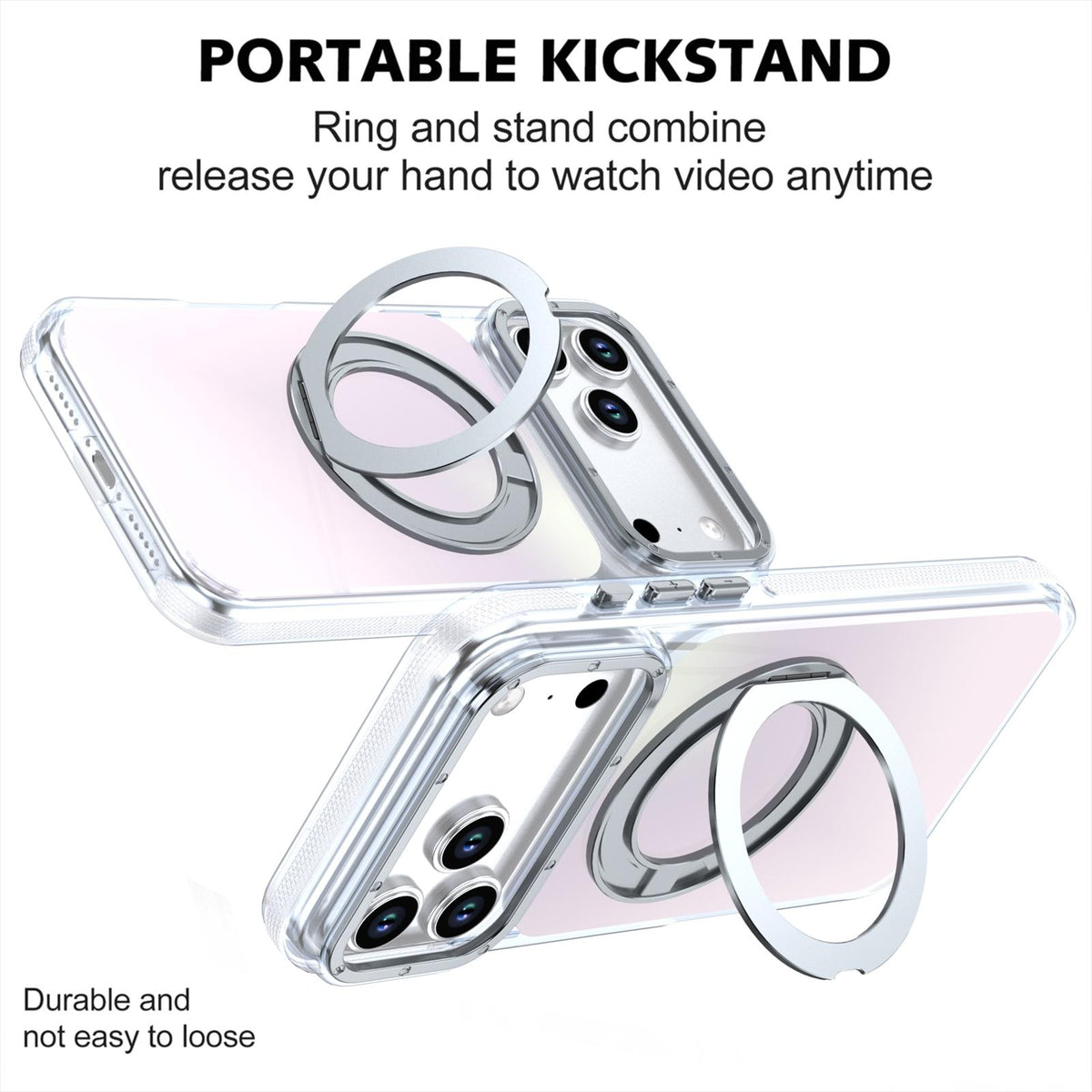 Compatible with iPhone 18 Pro Max Dual Color Gradient Discolor 360 Degree Rotation Holder Magnetic Phone Case - White