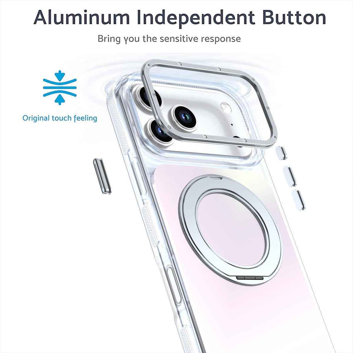 Compatible with iPhone 18 Pro Max Dual Color Gradient Discolor 360 Degree Rotation Holder Magnetic Phone Case - White