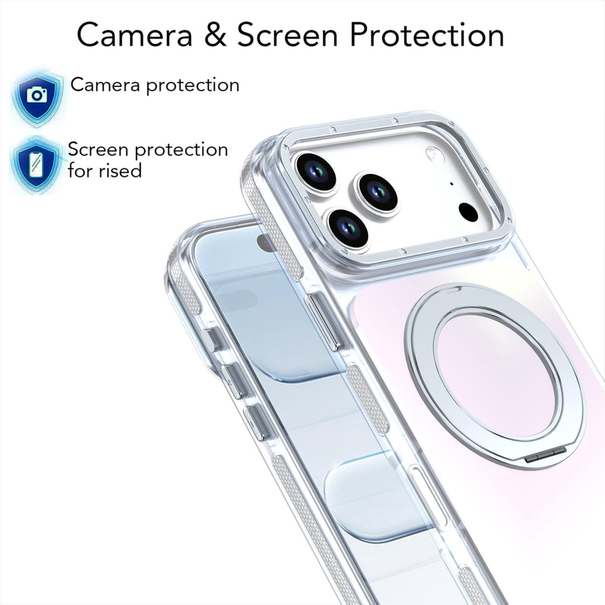 Compatible with iPhone 18 Pro Max Dual Color Gradient Discolor 360 Degree Rotation Holder Magnetic Phone Case - White