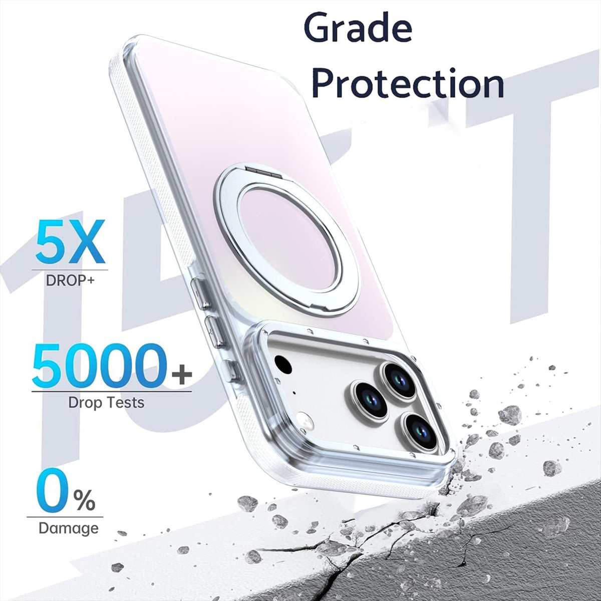 Compatible with iPhone 18 Pro Max Dual Color Gradient Discolor 360 Degree Rotation Holder Magnetic Phone Case - White